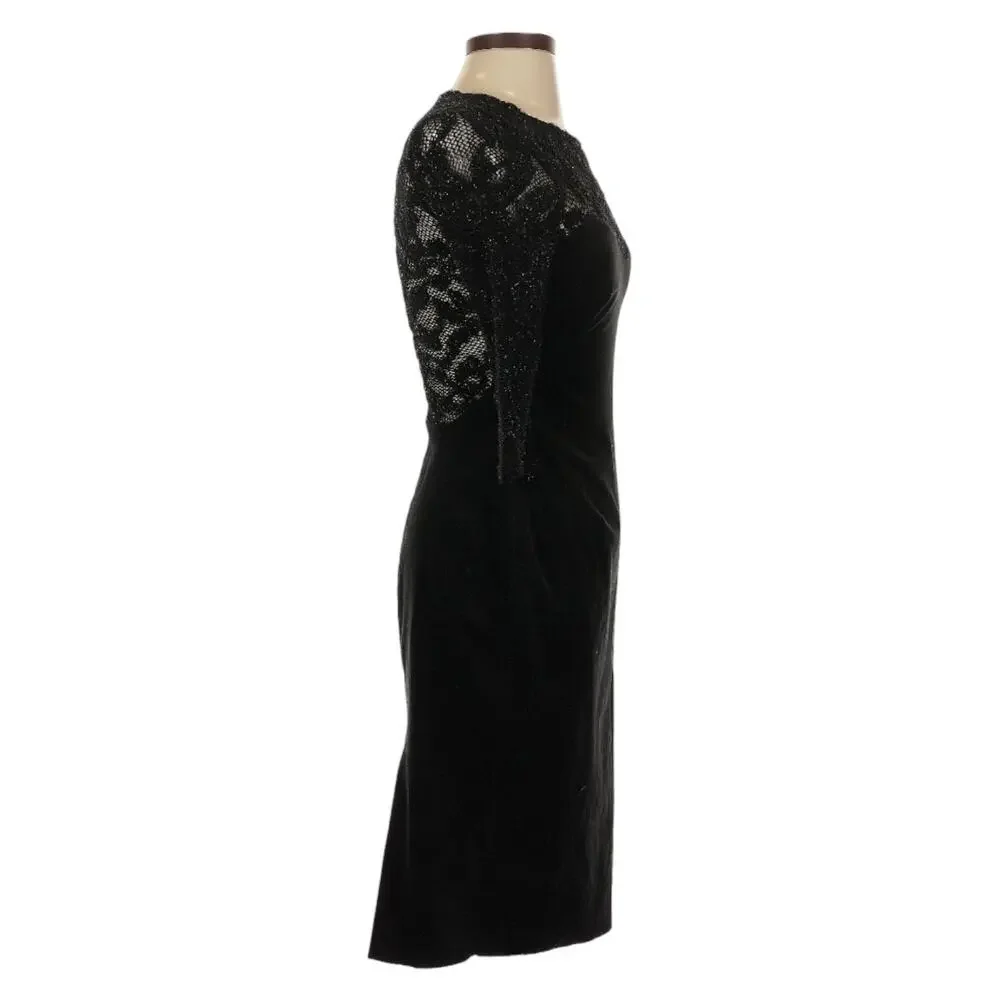 L’Agence Black Velvet Metallic Lace Yoke Dress Size 2